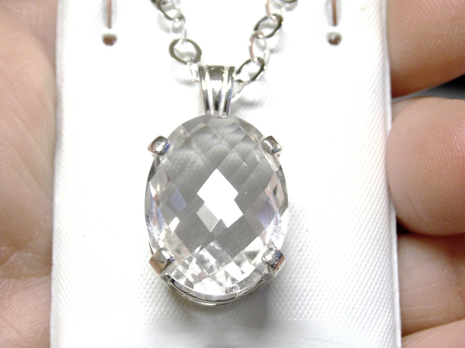 15ct Natural White Colorless Quartz 925 Sterling Silver Pendant + Chain USA Made