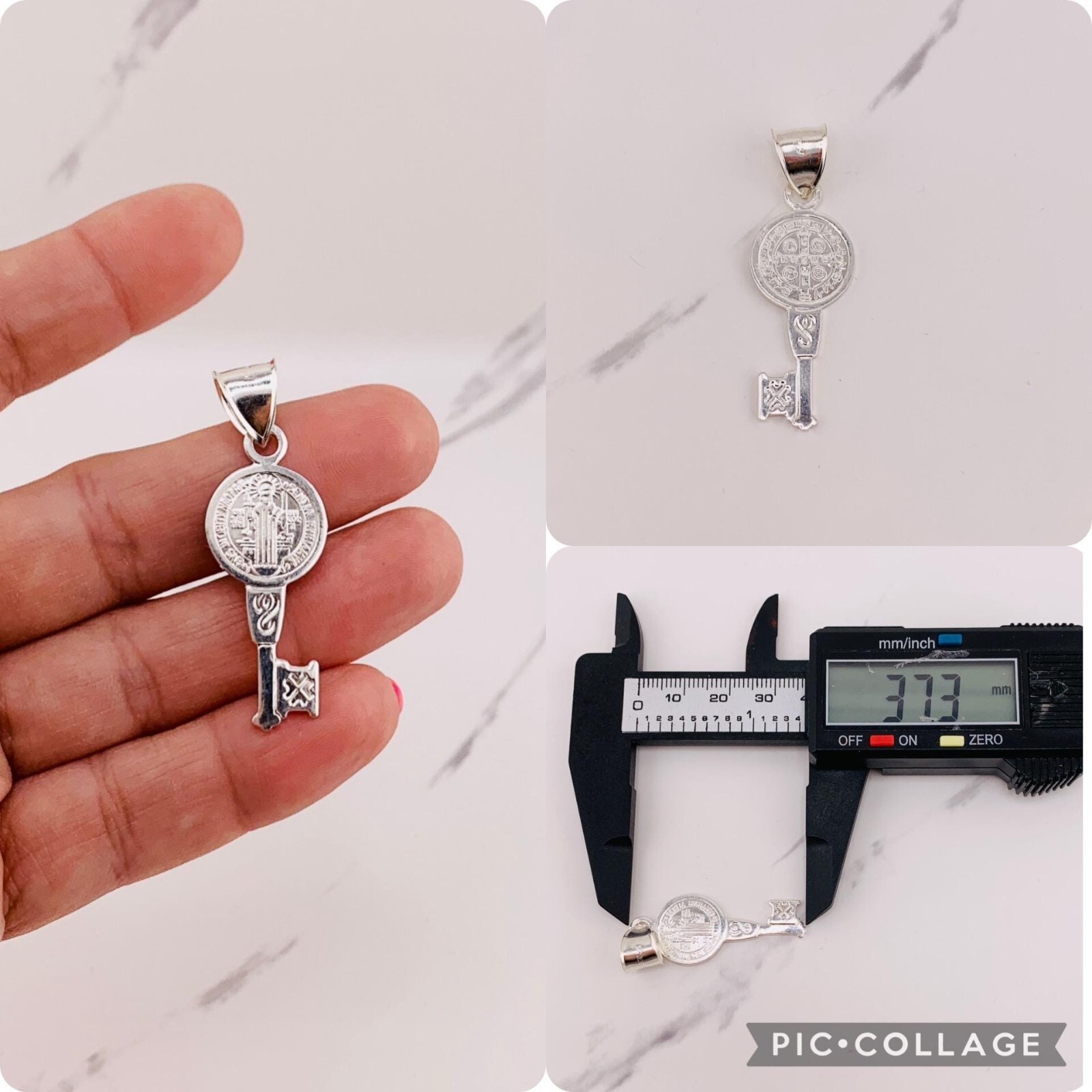 925 Sterling Silver Pendant key rope Saint Benedict – Cadena llave san Benito