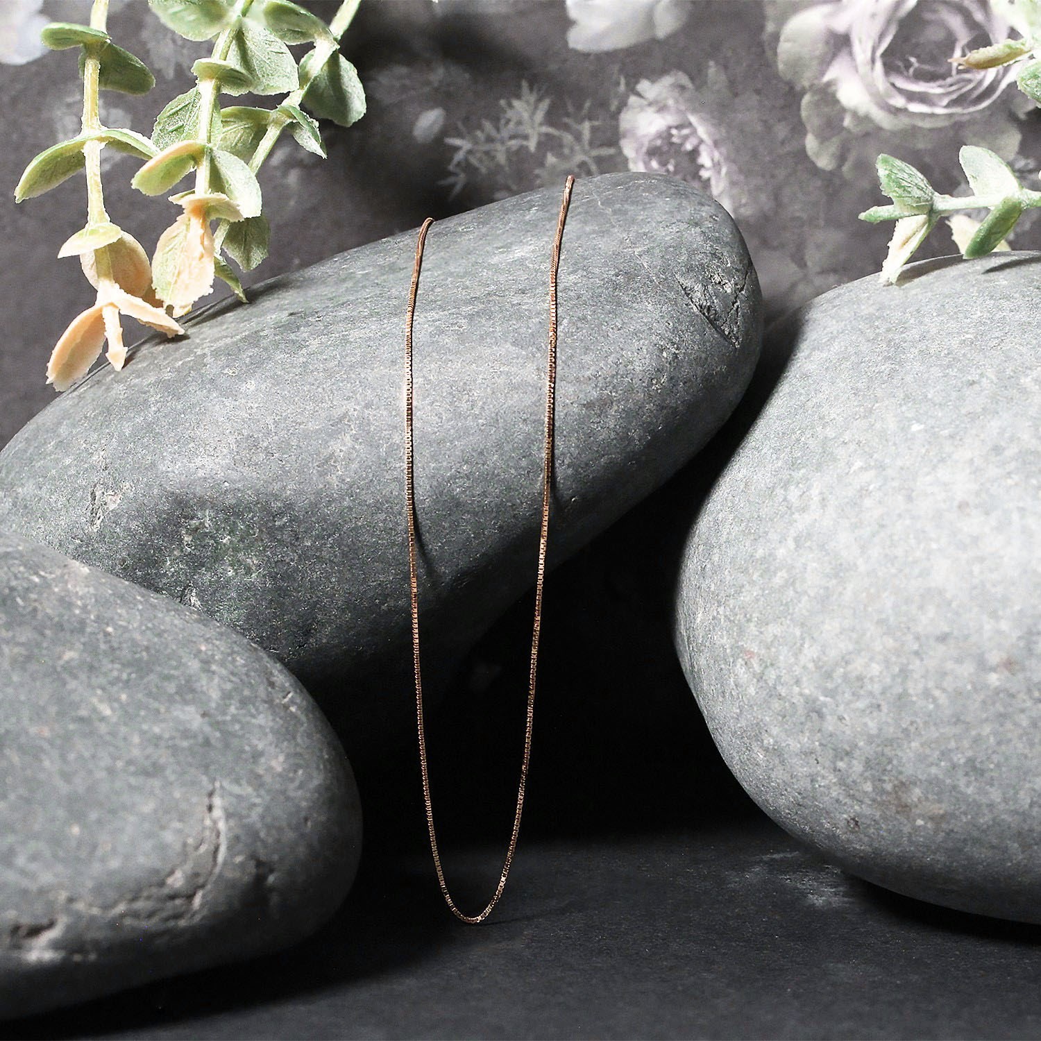Classic Box Chain, 14K Rose Gold, Sizes 16-20, 0.45 mm, Dainty, Polished