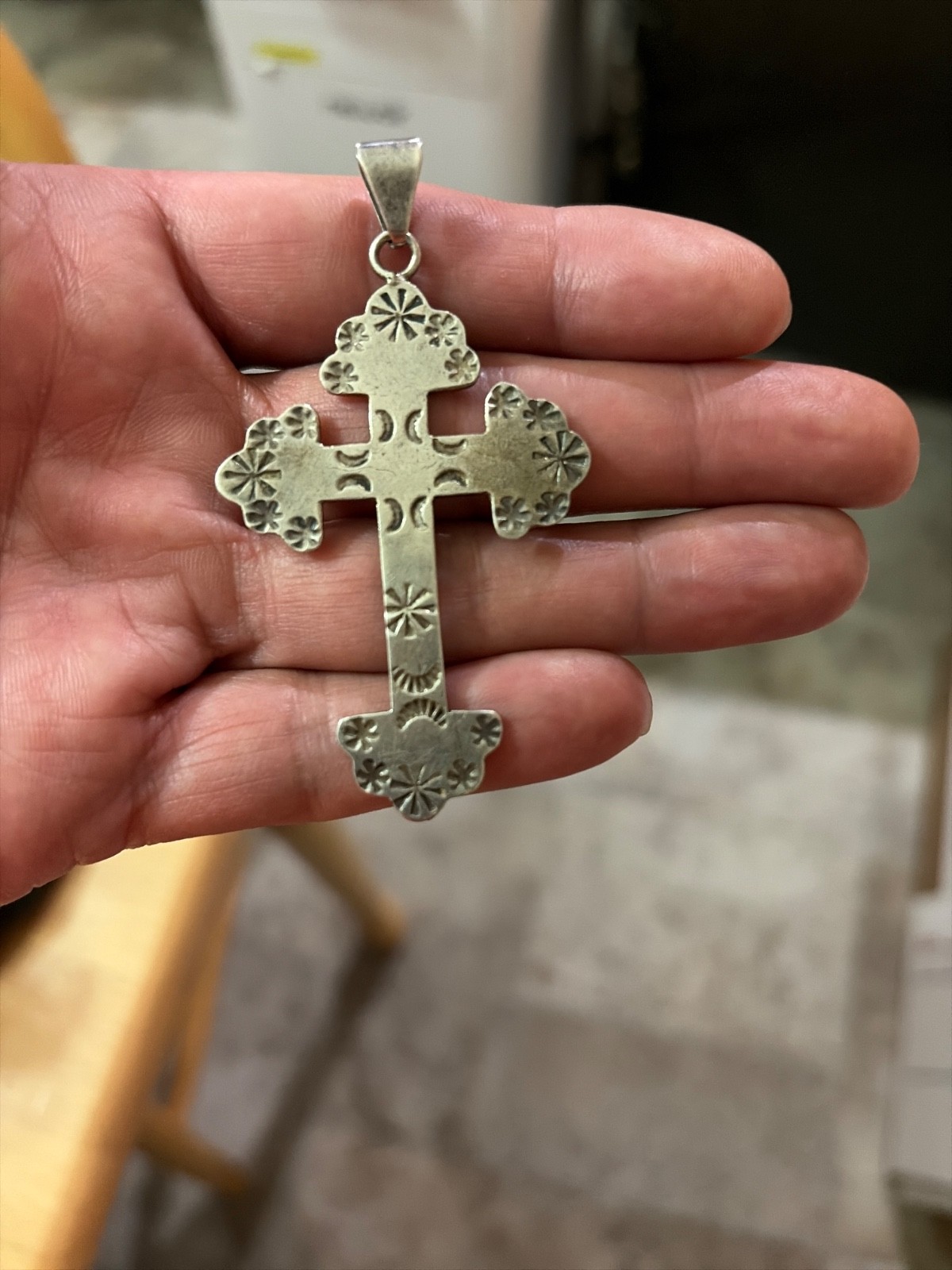 Large 925 sterling Silver Vintage Taxco Mexico Cross Sterling Silver Pendant