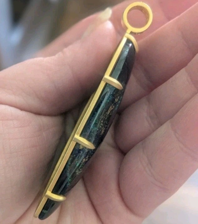 10k Yellow Gold Diamond Bail Blue Azurite Gemstone Large Pendant OOAK Women’s