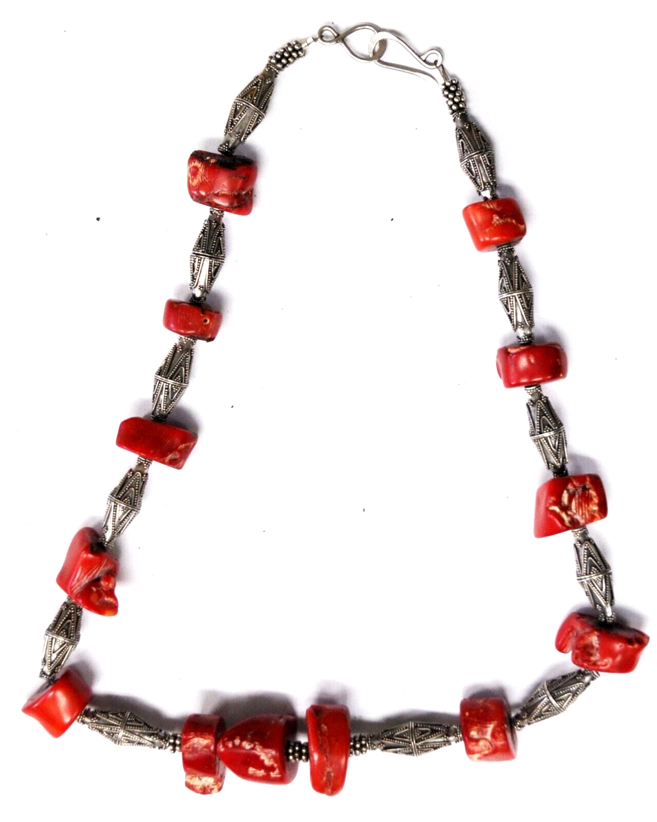Sterling Silver Bead 27mm Coral Cone Tube Necklace 23.5″