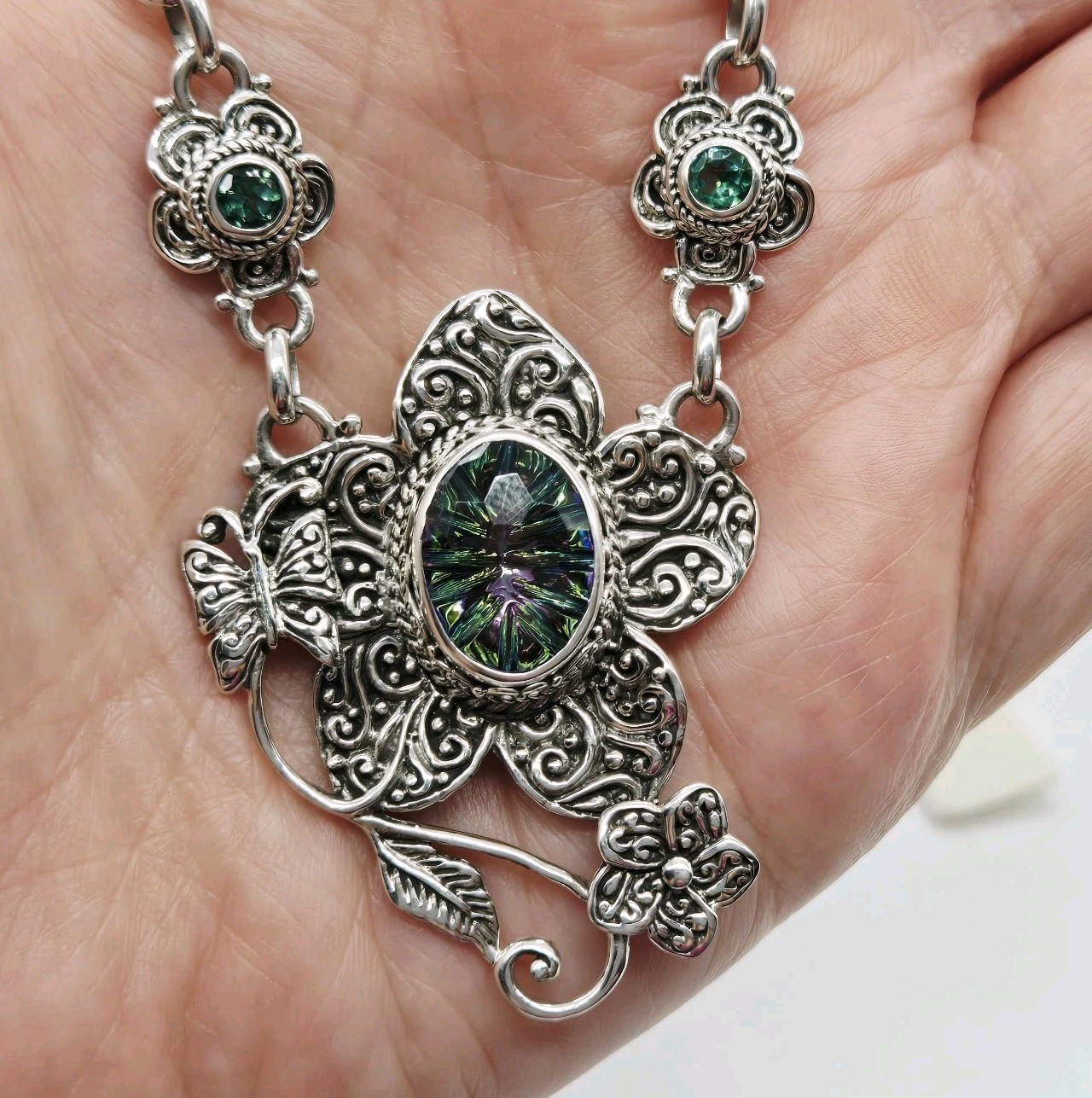 Sarda Wildflower Necklace Mystic Quartz Topaz Bali Sterling Silver 925 Flower