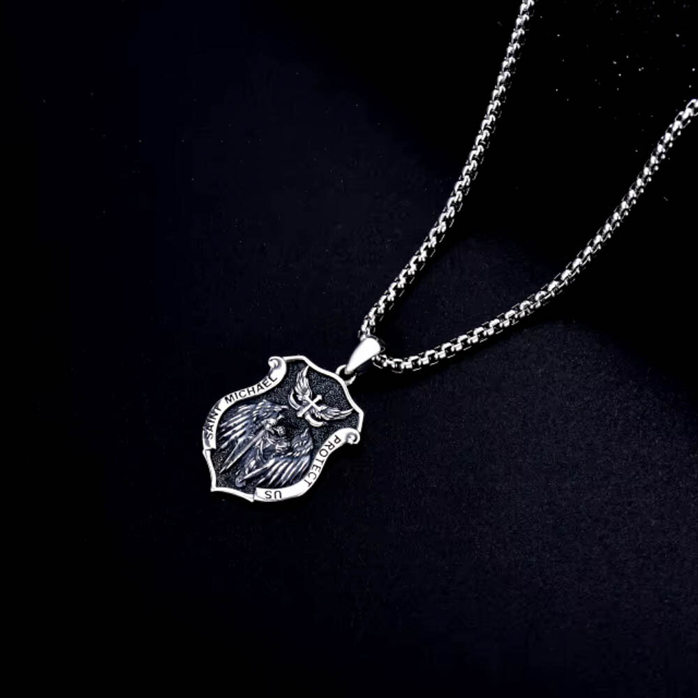 MLD 925 Sterling Silver Saint St Michael Shield Pendant Necklace – 22″ Chain