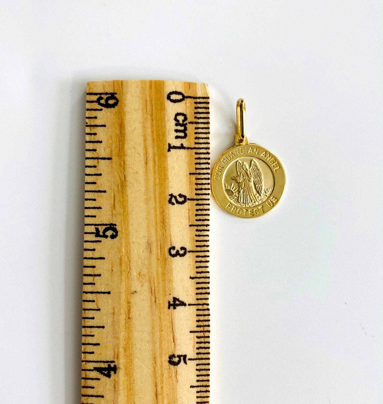 14K Solid Gold Guardian Angel Medal-14K Solid Gold 15mm Round Pendant -PT283