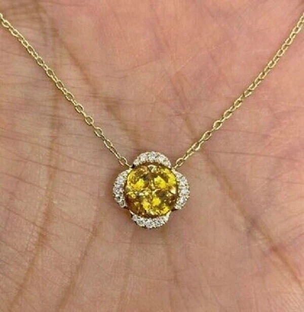 1.50Ct Oval Cut Lab-Created Yellow Citrine Flower Pendant 14K Yellow Gold Plated