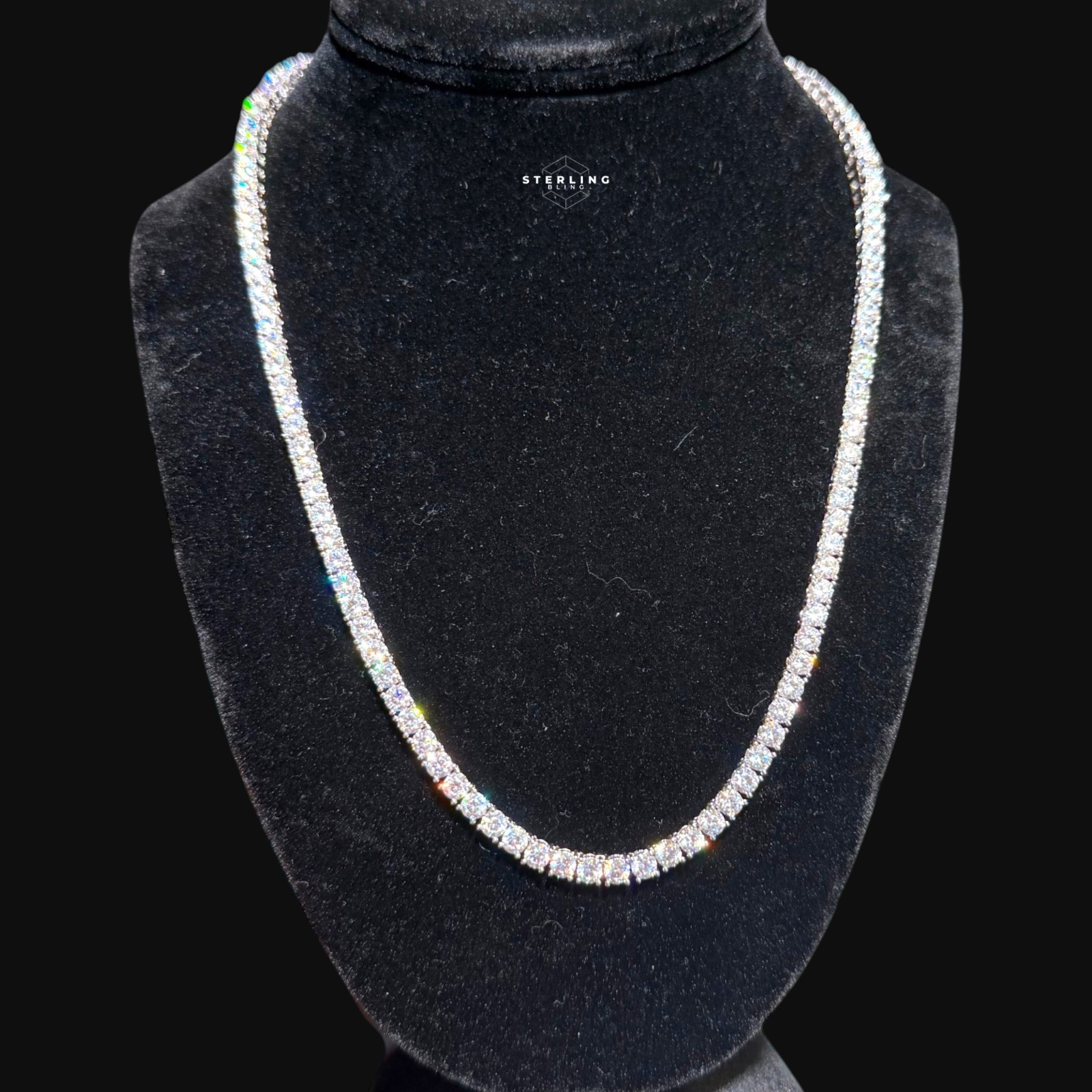 4mm Moissanite Tennis Chain 925 Sterling Silver Pass Tester Necklace 18-24″ Iced