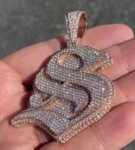 2.70Ct Lab Created Moissanite Round S Letter Custom Pendant Real 10K Rose Gold
