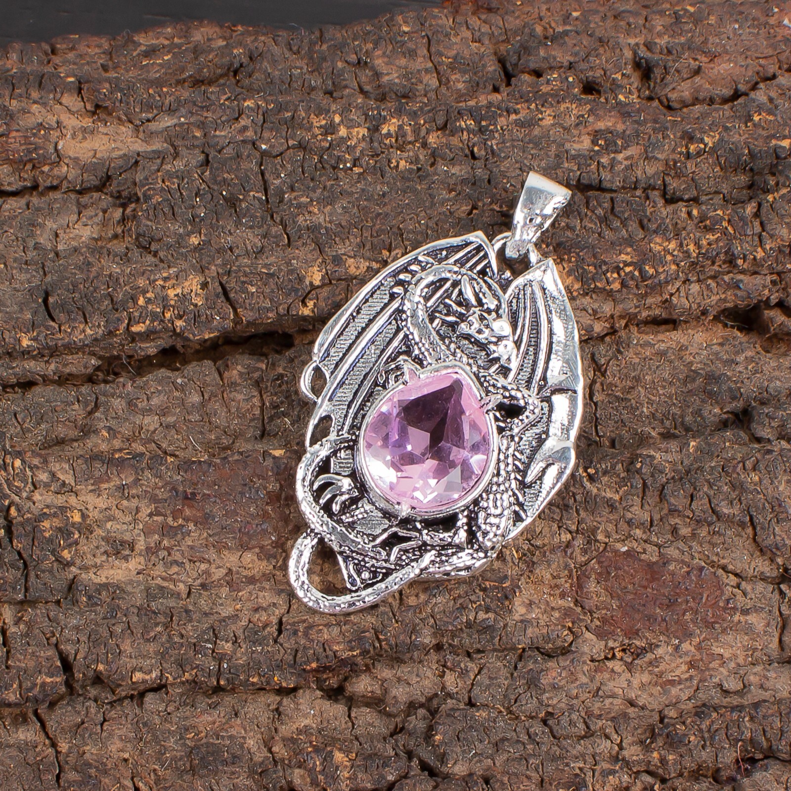 925 Sterling Silver Pear Morganite Gemstone Birthday Wife Boho Pendant Jewelry