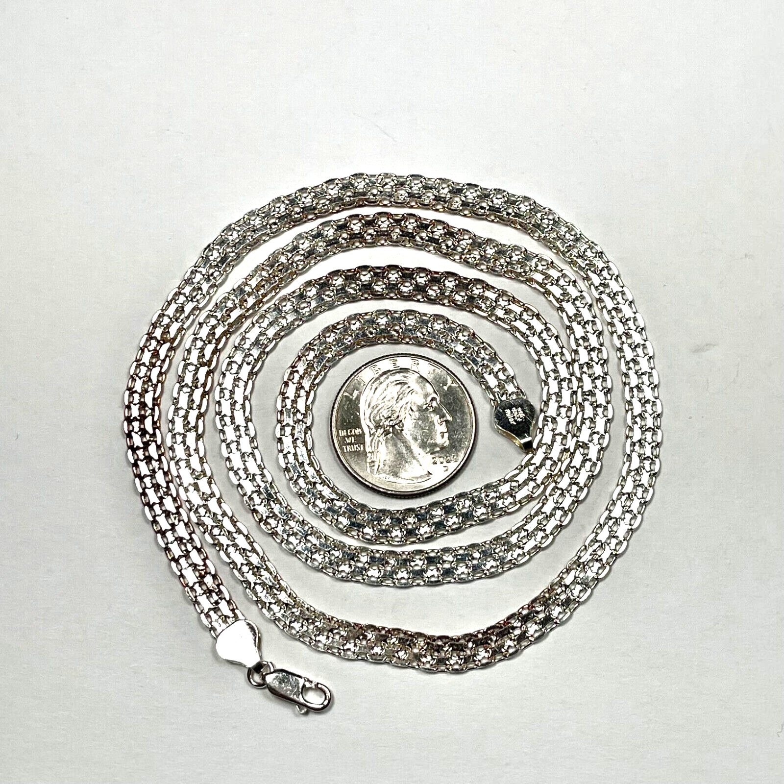 MILOR ITALY 30″ LONG FLAT WIDE WEAVE STERLING SILVER CHAIN NECKLACE
