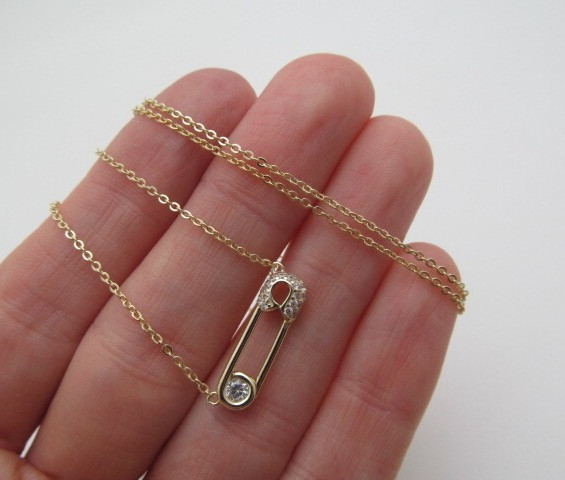 925 Sterling Silver Gold Wash Paper Clip Sparkle Glass Diamond Cut Necklace