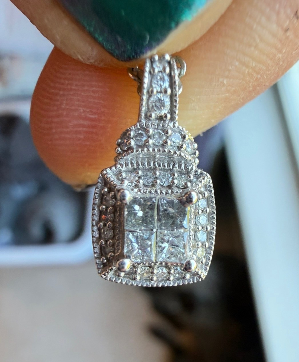 1/3 CTW Diamond Cluster Quad Halo 10K White Gold Pendant + 18″ Chain $678 Retail