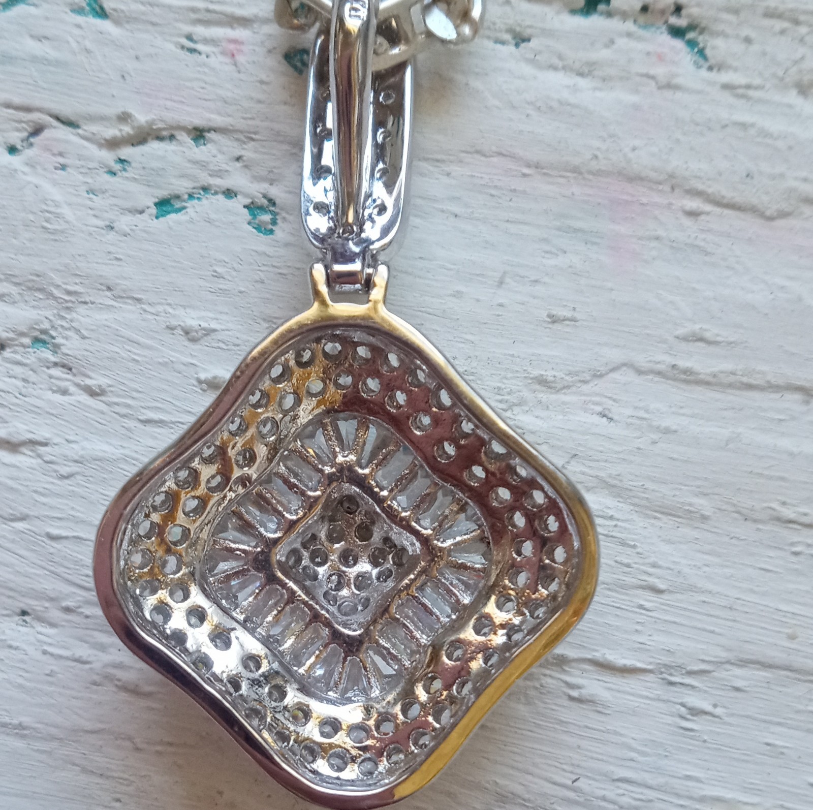 Square Moissanite Cluster Pendant in Sterling Silver 925, White Gold Look, New