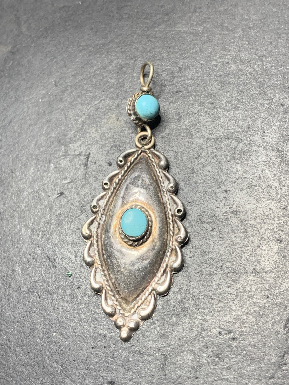 Sterling Silver 925 Lot Necklace Pendant C8 Navajo Shield Turquoise Unique Love