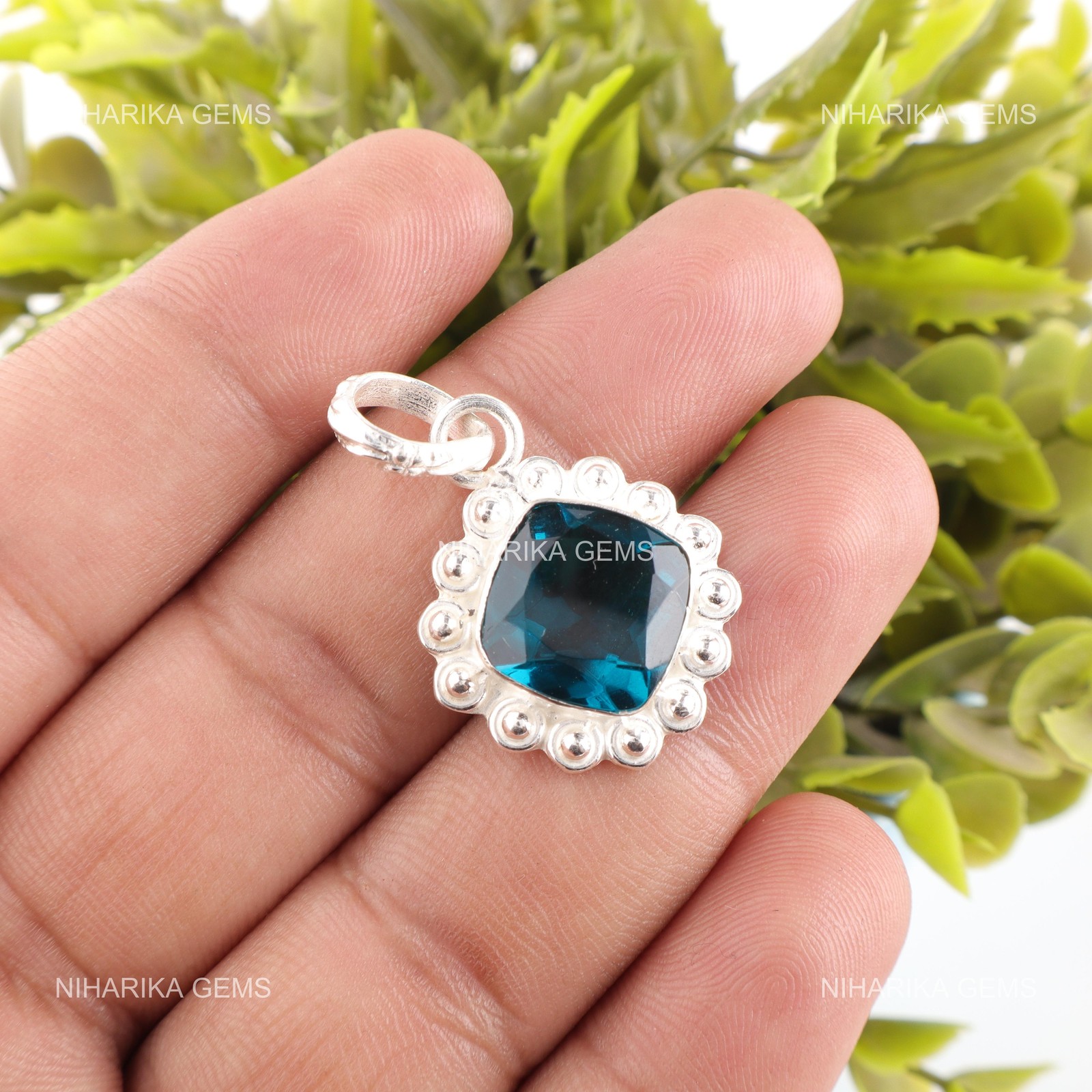 925 Silver Cushion Apatite Gemstone Throat Chakra Wedding Elegant Wife Pendant