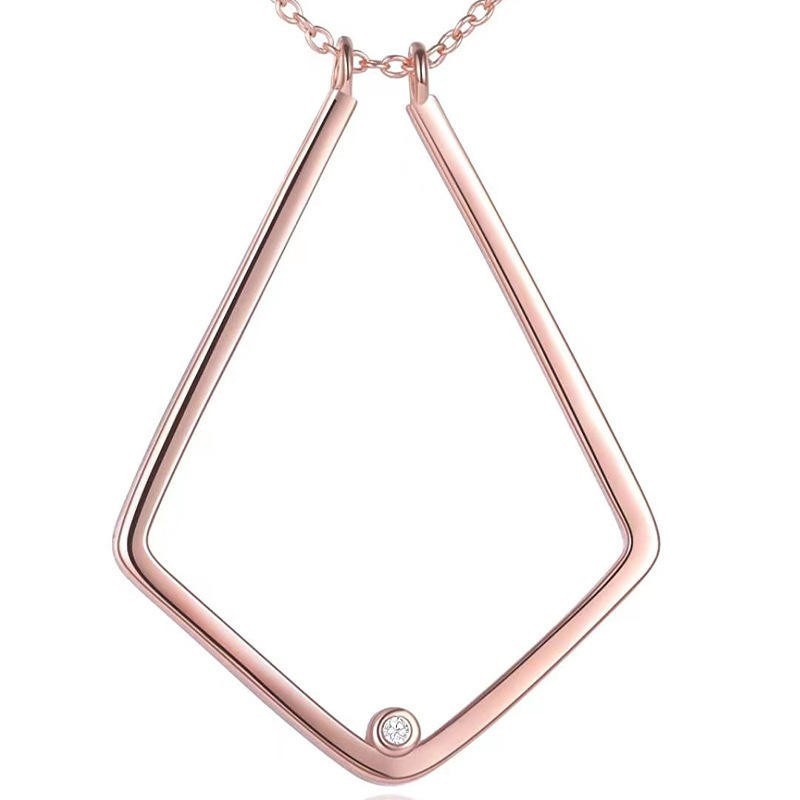 Rose Gold Ring Holder Pendant Necklace with CZ Crystal Geometric Minimalist Neck