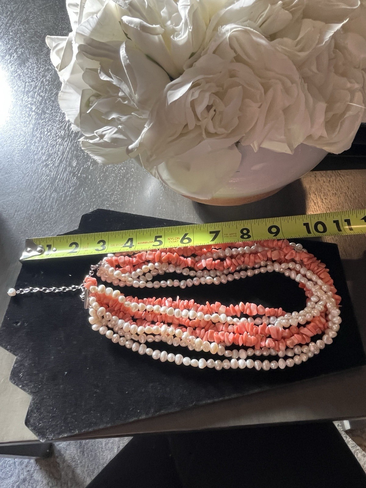 Ross Simon Pearl Polished Coral Necklace Sterling Silver 925 Layered Strands Vtg