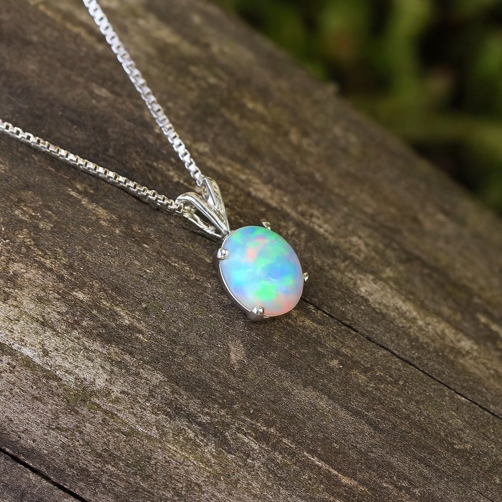 925 Sterling Silver Opal Pendant Natural Ethiopian Gemstone Jewelry 7x9mm