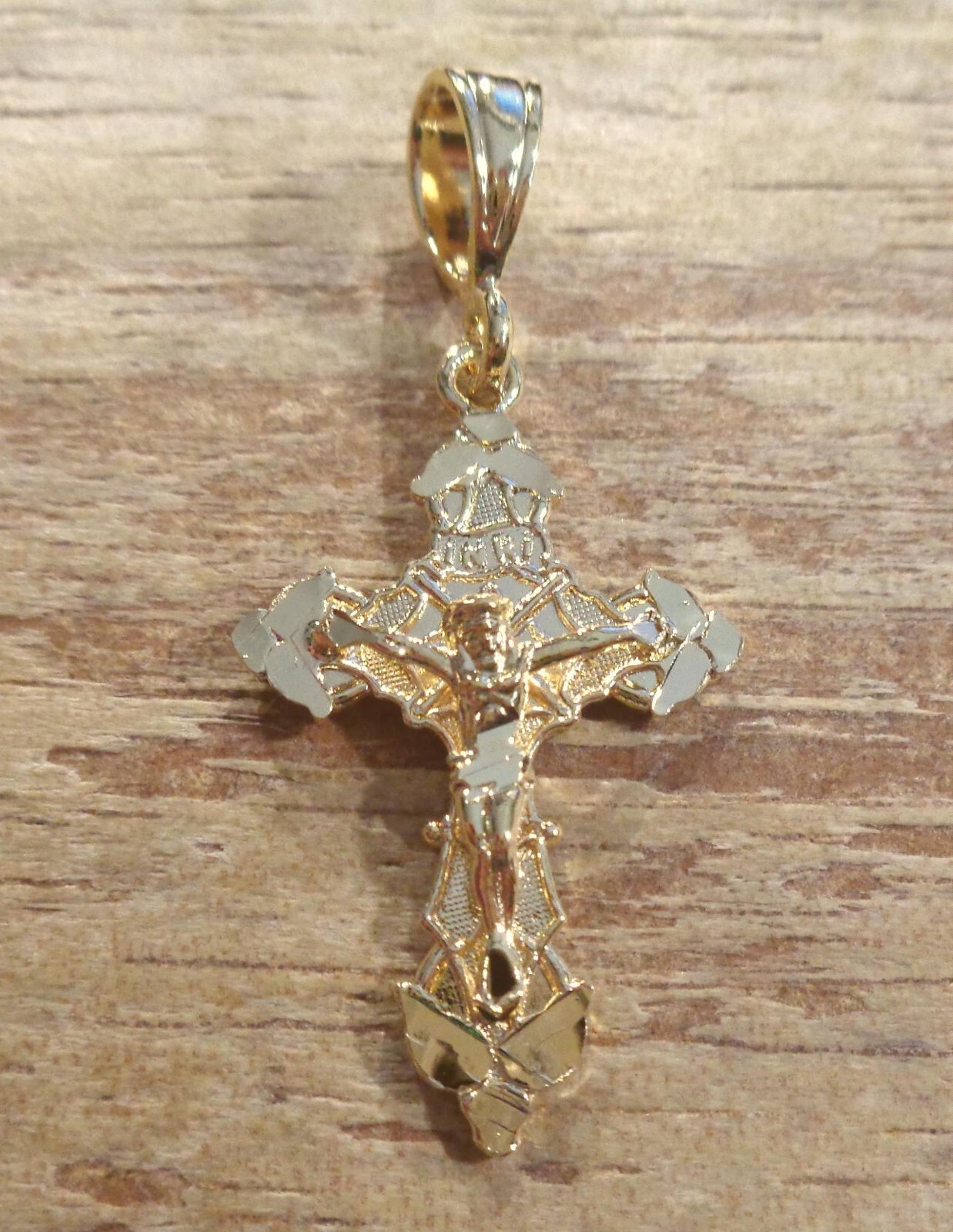 23.5MM SML 14K YELLOW GOLD-PLATED 925 STER SILVER DIAMOND-CUT INRI CROSS PENDANT