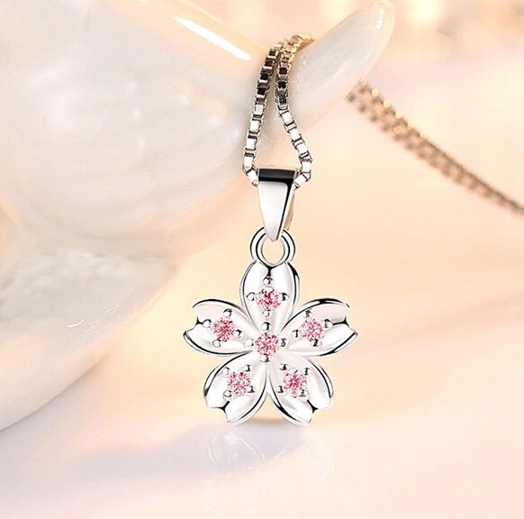 925 Sterling Silver Womens 20″ Chain Pink Topaz Flower Pendant Necklace D677