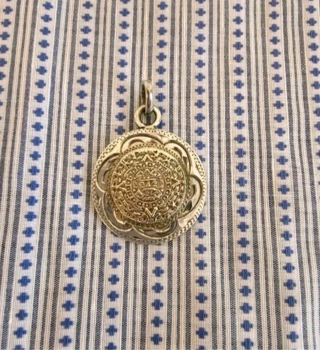 Vintage Mexico Mixed Metal 10k Gold Sterling Silver Aztec Mayan Calendar Pendant