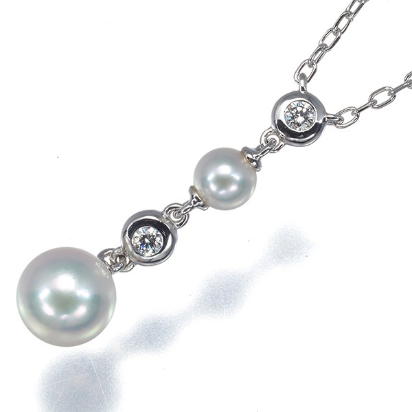 Auth Mikimoto Necklace Pearl 4.2-6.7mm Diamond 18K 750 White Gold