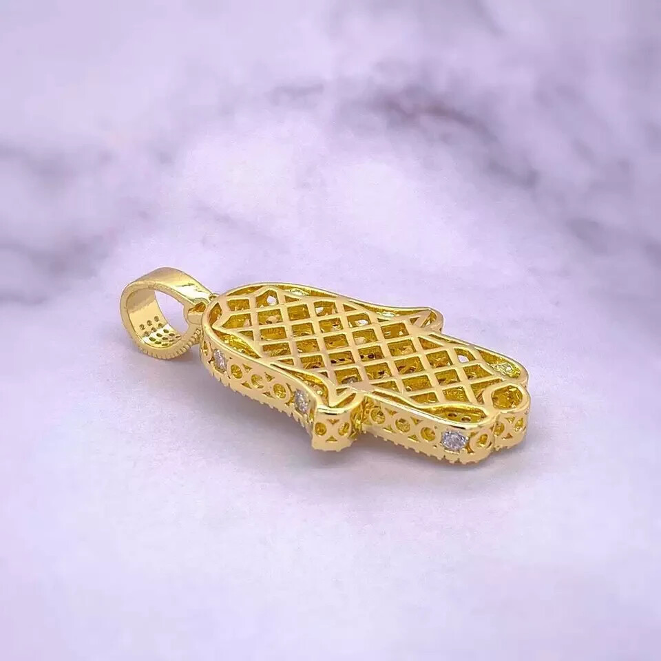 Men’s 14k Yellow Gold Finish D/VVS1 Diamond Hamsa Hand Pendant Charm 2.70 Carat