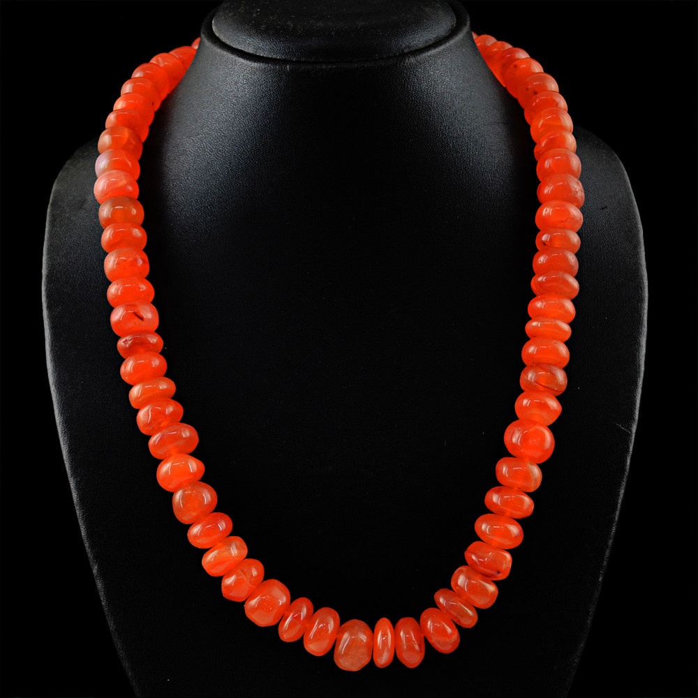 730.00Cts Natural Orange Carnelian Round Shape Beads Single Strand Necklace (DG)