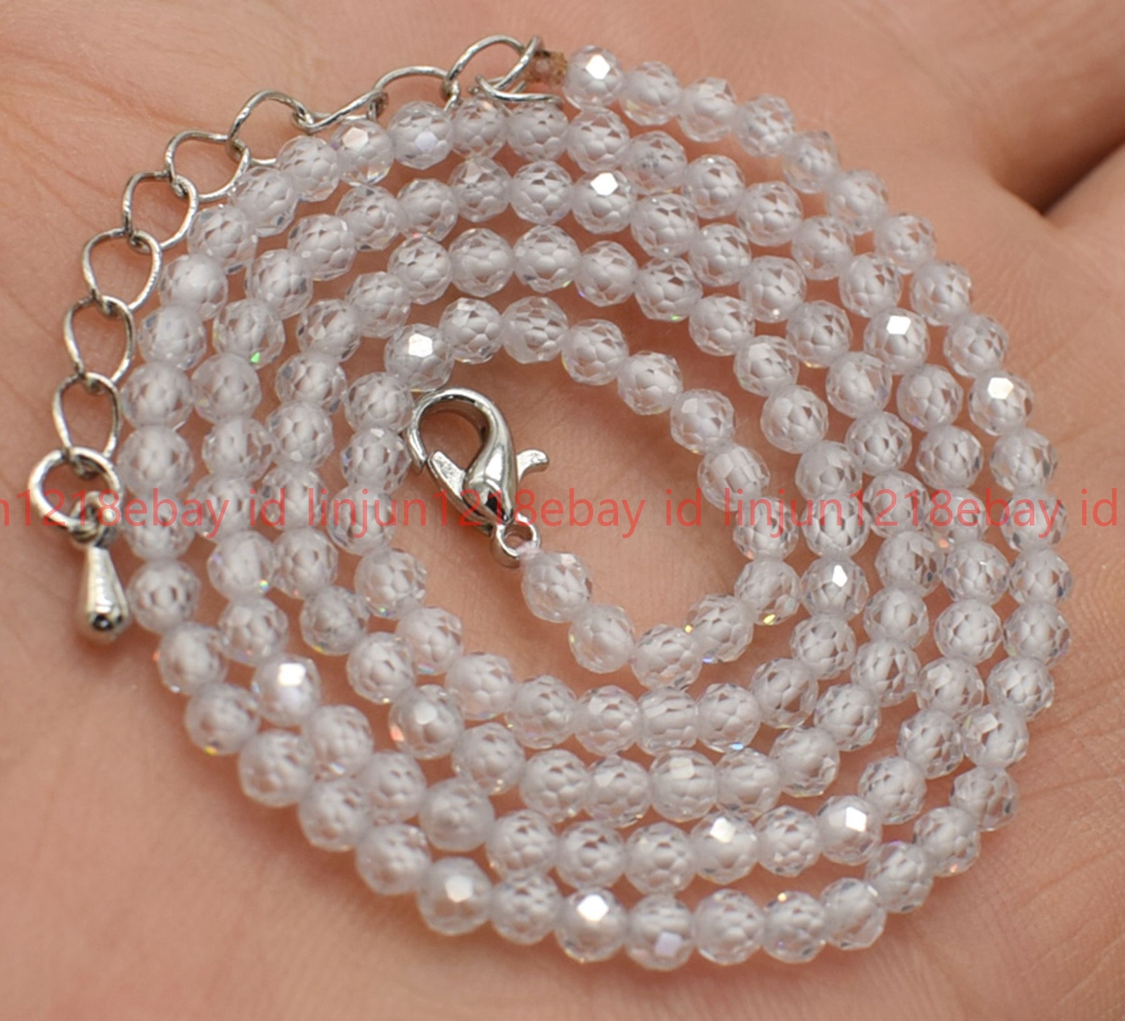 Natural Beautiful 3mm Faceted White Zircon Round Gemstone Beads Necklace 16-28in