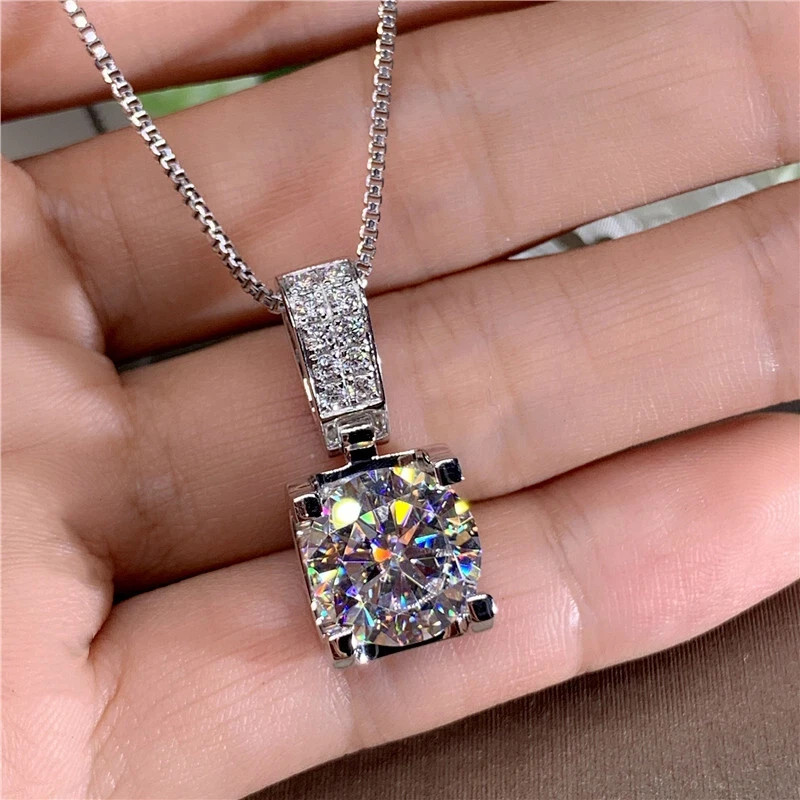 2Ct Brilliant Cut Moissanite Women’s Elegant Solitaire Pendant 14K White Gold FN