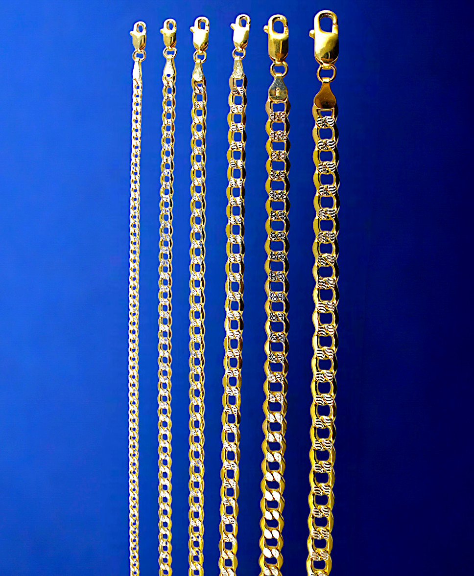 14K Yellow Gold Pave Curb Cuban Necklace Bracelet Chain Link Real 2mm-7mm 7″-30″