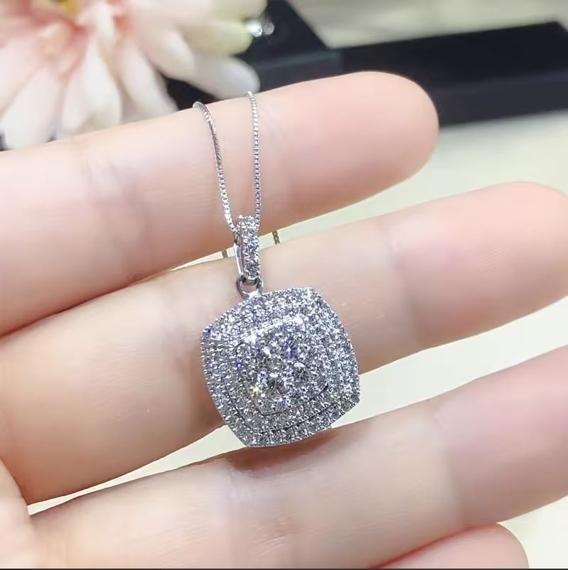 2.25 Ct Round Moissanite Double Halo Pendant Solid 10K White Gold VVS1 F Color