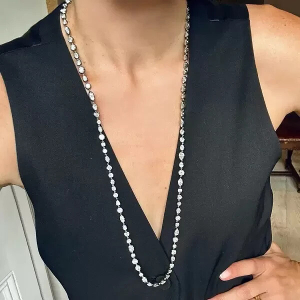 60Ct Lab Created White Sapphire Multi-Cut Two Tone Necklace 925 Sterling Silver