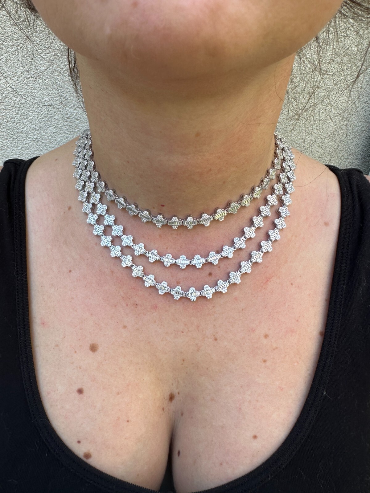 Real Iced MOISSANITE Baguette Clover Tennis Chain Necklace – VVS D Color 8mm