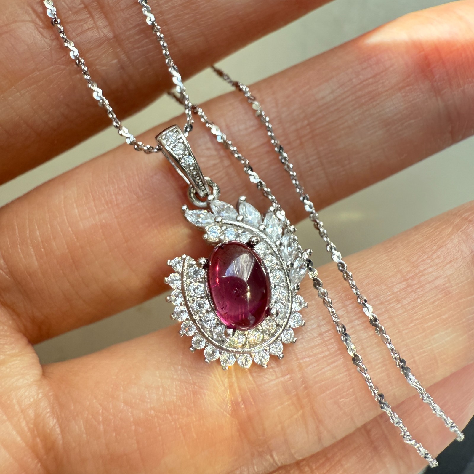 925 Sterling Silver Necklace 7x5mm Natural Topaz Zircon Handmade Flower Chain