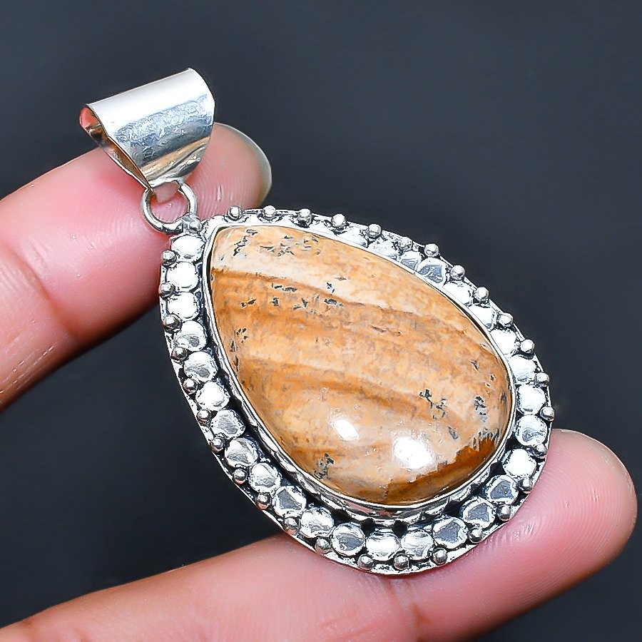 Picture Jasper Handmade 925 Sterling Silver Jewelry Pendant 2.08″ S907