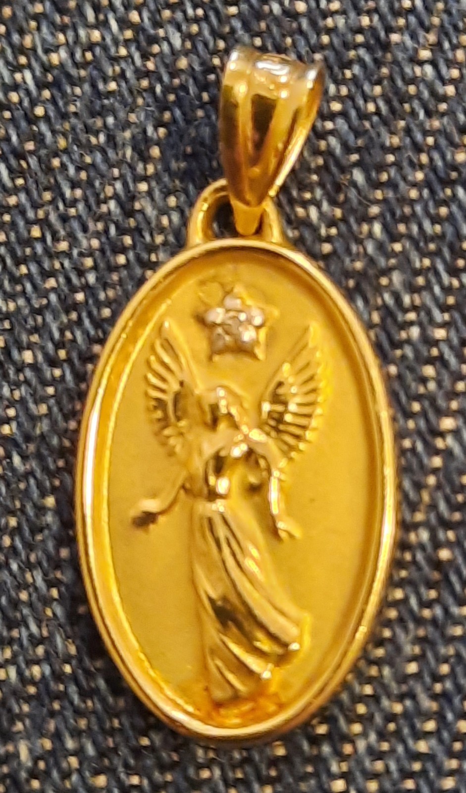 10K Yellow Gold Guardian Angel Pendant W/Diamond Accent I Will Keep Watch Over