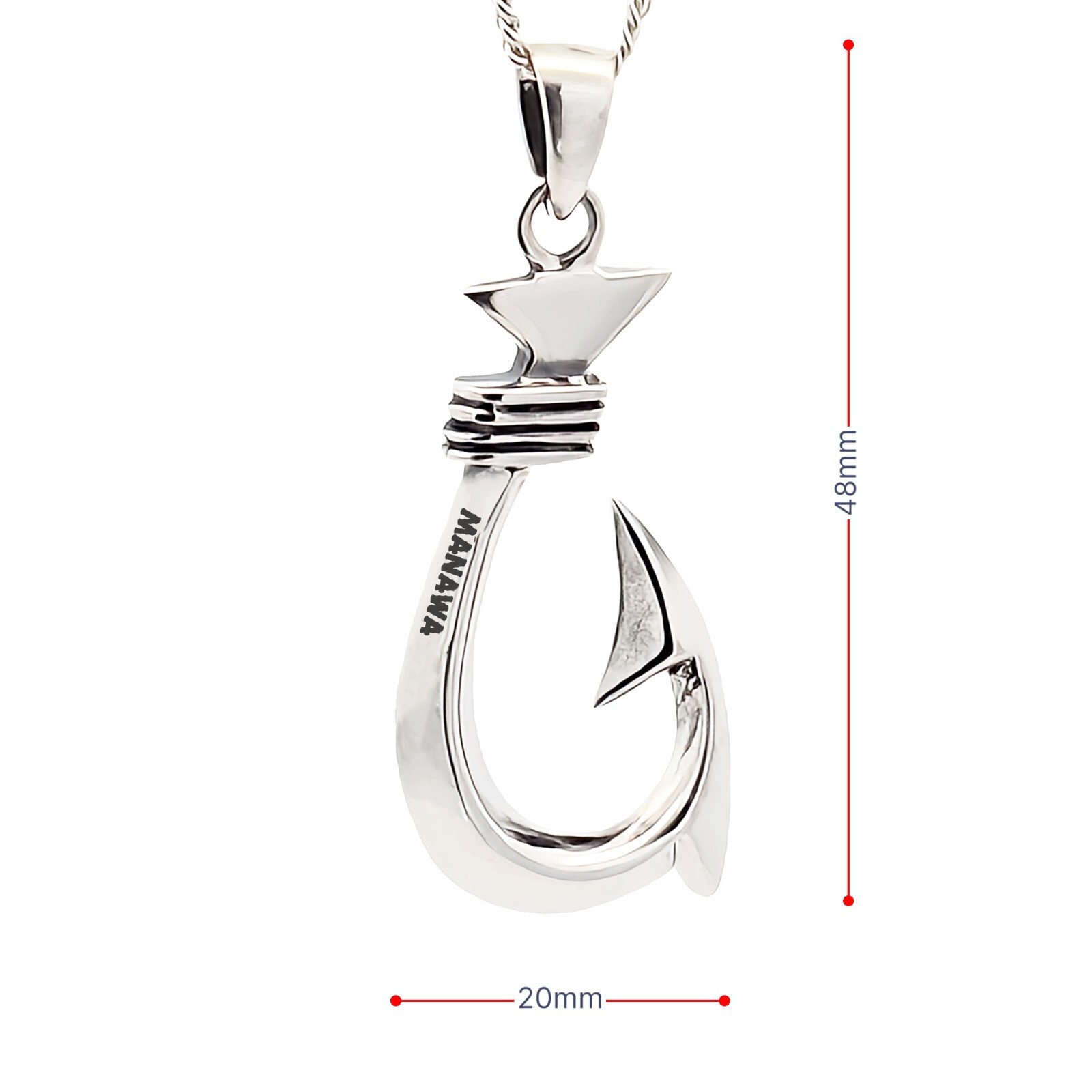 925 Sterling Silver Sacred Fish Hook Pendant Necklace, Nautical Necklace, Custom