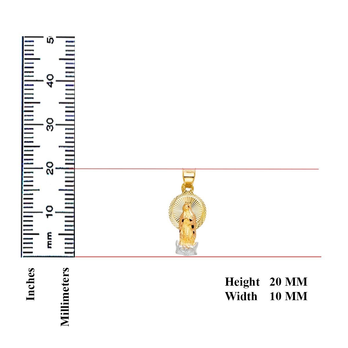 14K Tri Color Gold Diamond Cut Guadlupe Stamp Religious Pendant