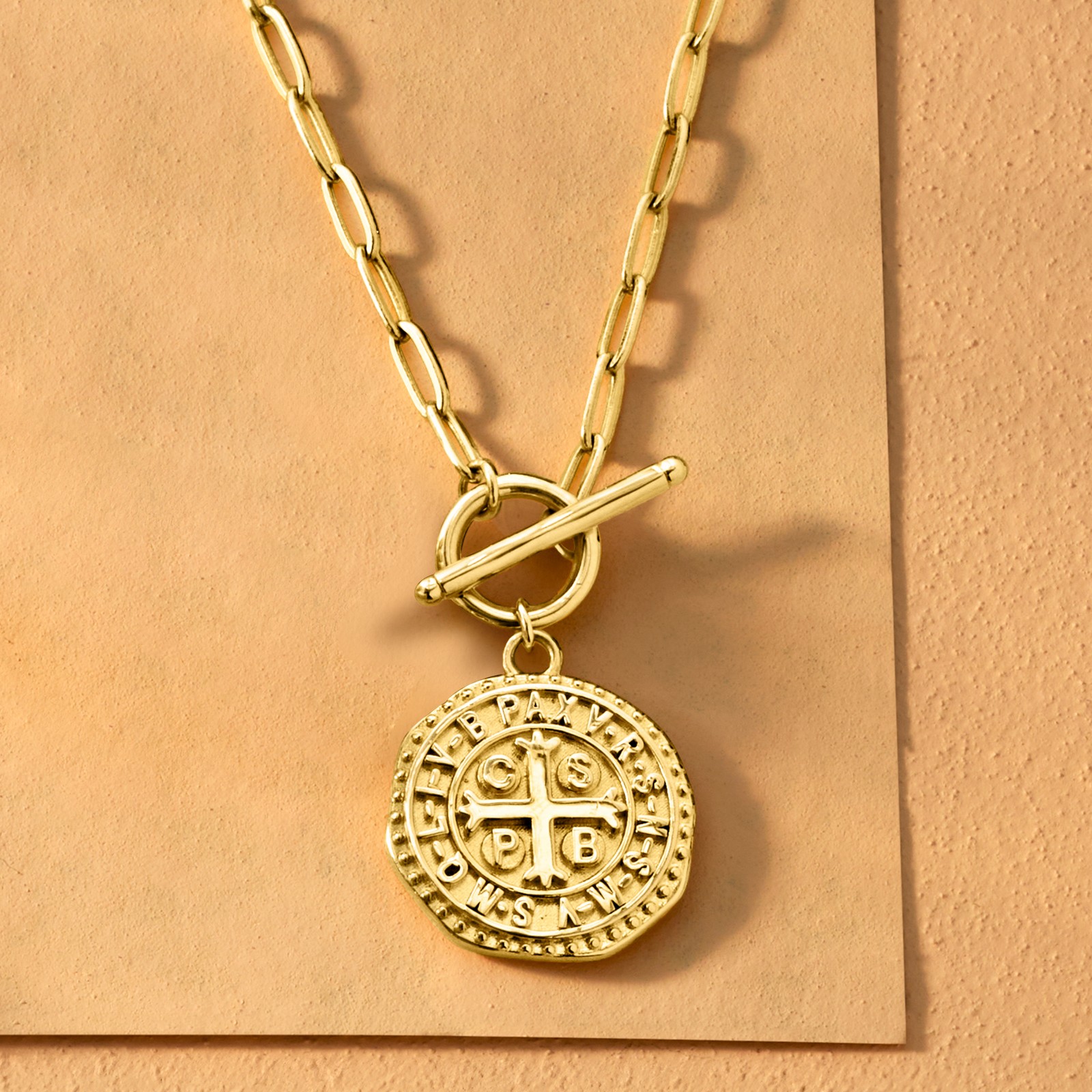 18k Gold Plate Replica Etruscan Paper Clip Link Toggle Ncklc 20 inches