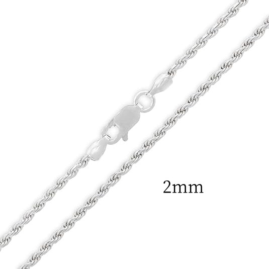 2/3/5 mm 925 Silver Rope Chain Necklace 18-24 inches for Men and Women