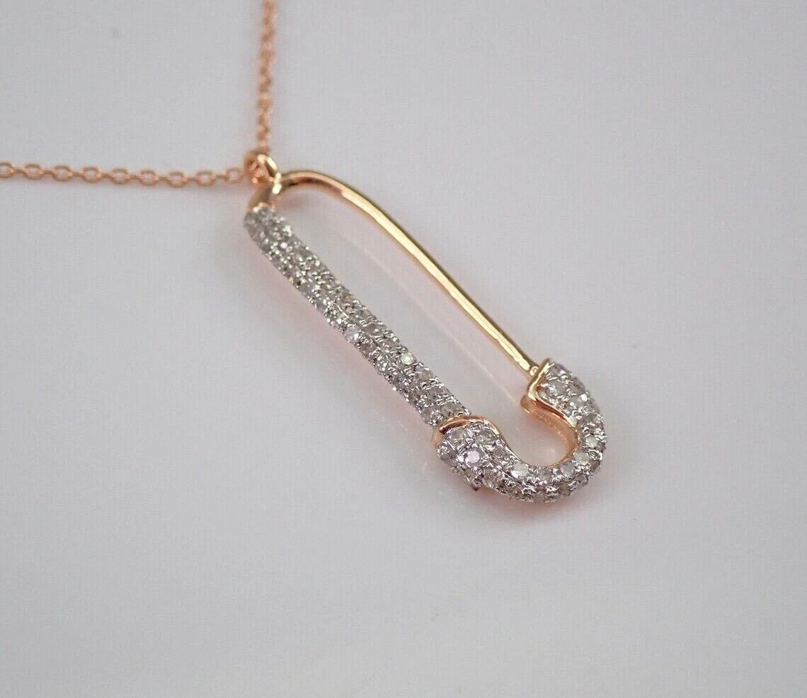 1.10Ct Round Cut Diamond SAFETY PIN Pendant 14K Yellow Gold Plated 18″
