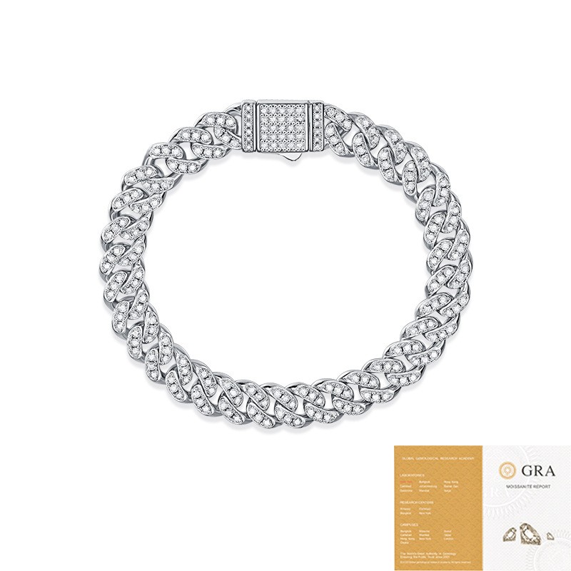 8MM MOISSANITE Miami Cuban Link Chain Bracelet Necklace 925 Sterling Silver GRA