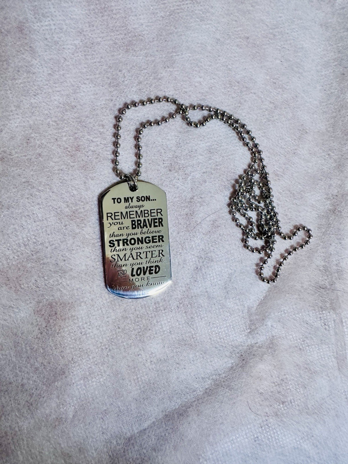 To My Son Dog Tag Pendant Necklace Inspirational Words Engraved Birthday Graduat
