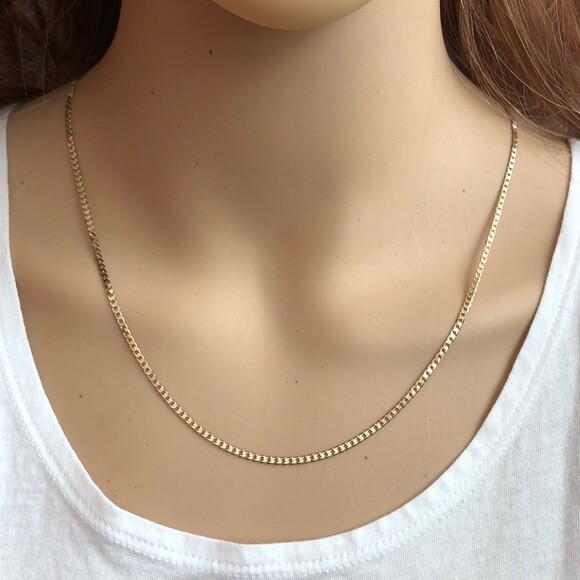 14K Solid Real Yellow Gold Flat Cuban Chain 20″, 22 inches – Width 2 MM – C5859