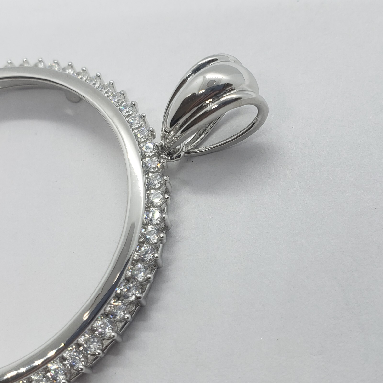 Sterling Silver Cubic Zirconia Silver Dollar Bezel CZ Halo 38 mm Mexican Olympic