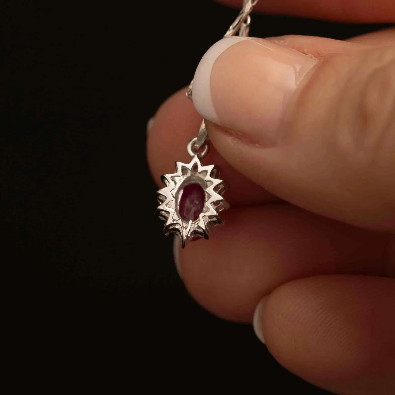 1.10Ct Ruby Gold Pendant, 14K White Gold Real Red ruby Oval Gemstone and Diamond