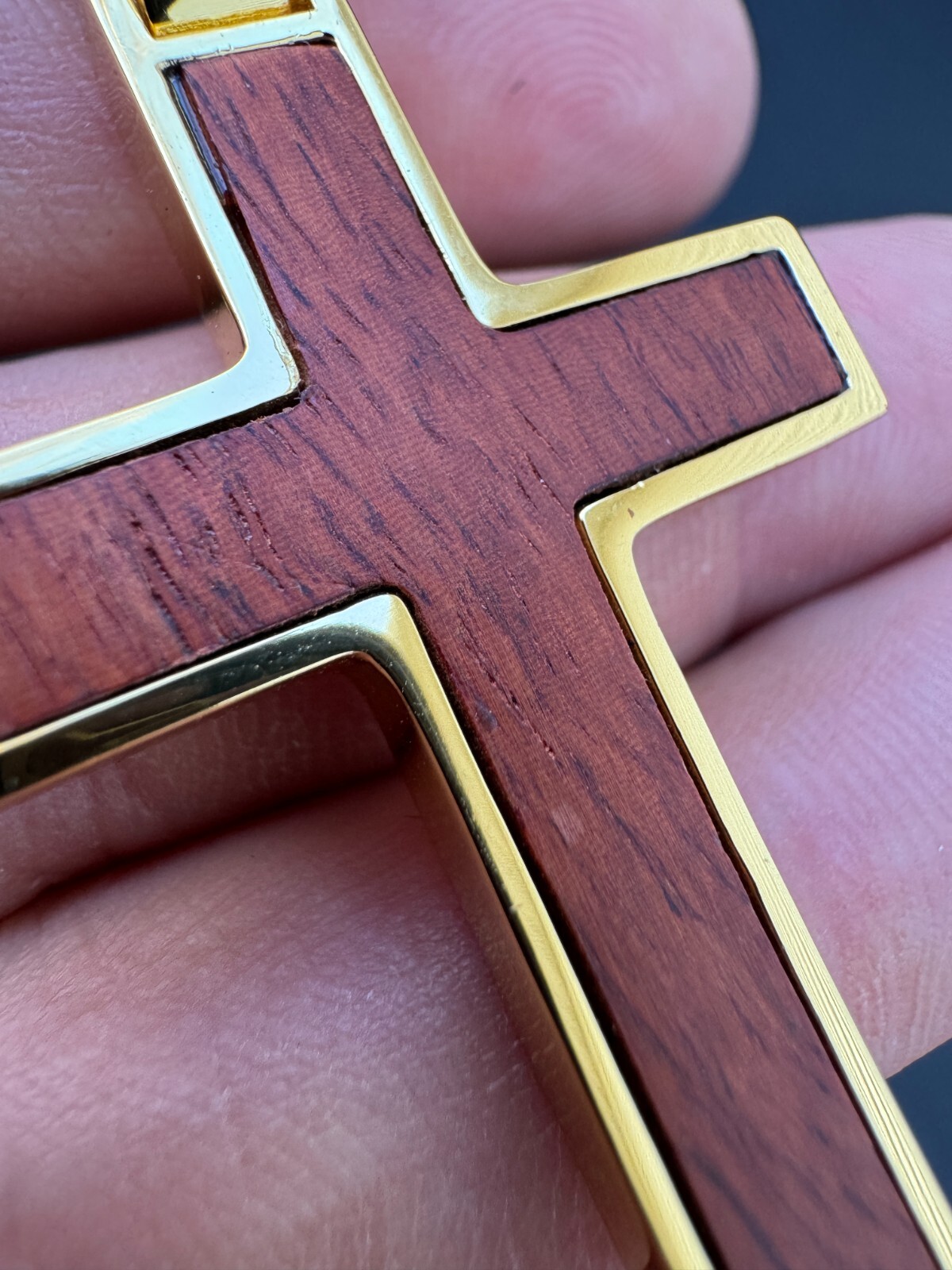 Large Mens Real 925 Silver & Wood Inlay Plain Religious Cross Pendant Necklace