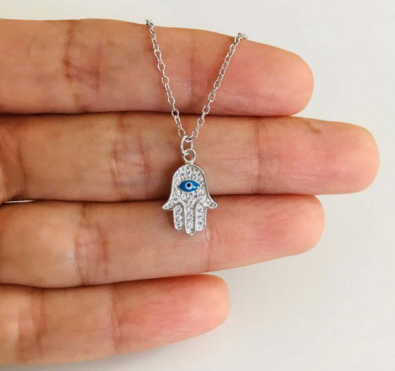 925 STERLING SILVER HAMSA NECKLACE 18″ /CADENA DE PLATA MANO DE FATIMA- ESN58