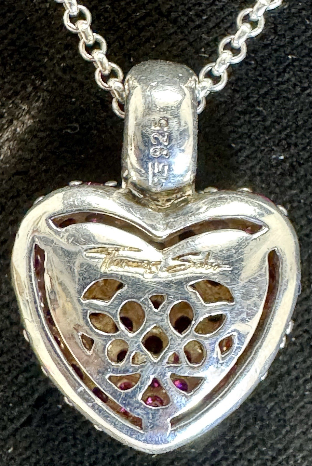 Beautiful Thomas Sabo 925. Sterling Rolo Necklace With Ruby Pave Heart Pendant